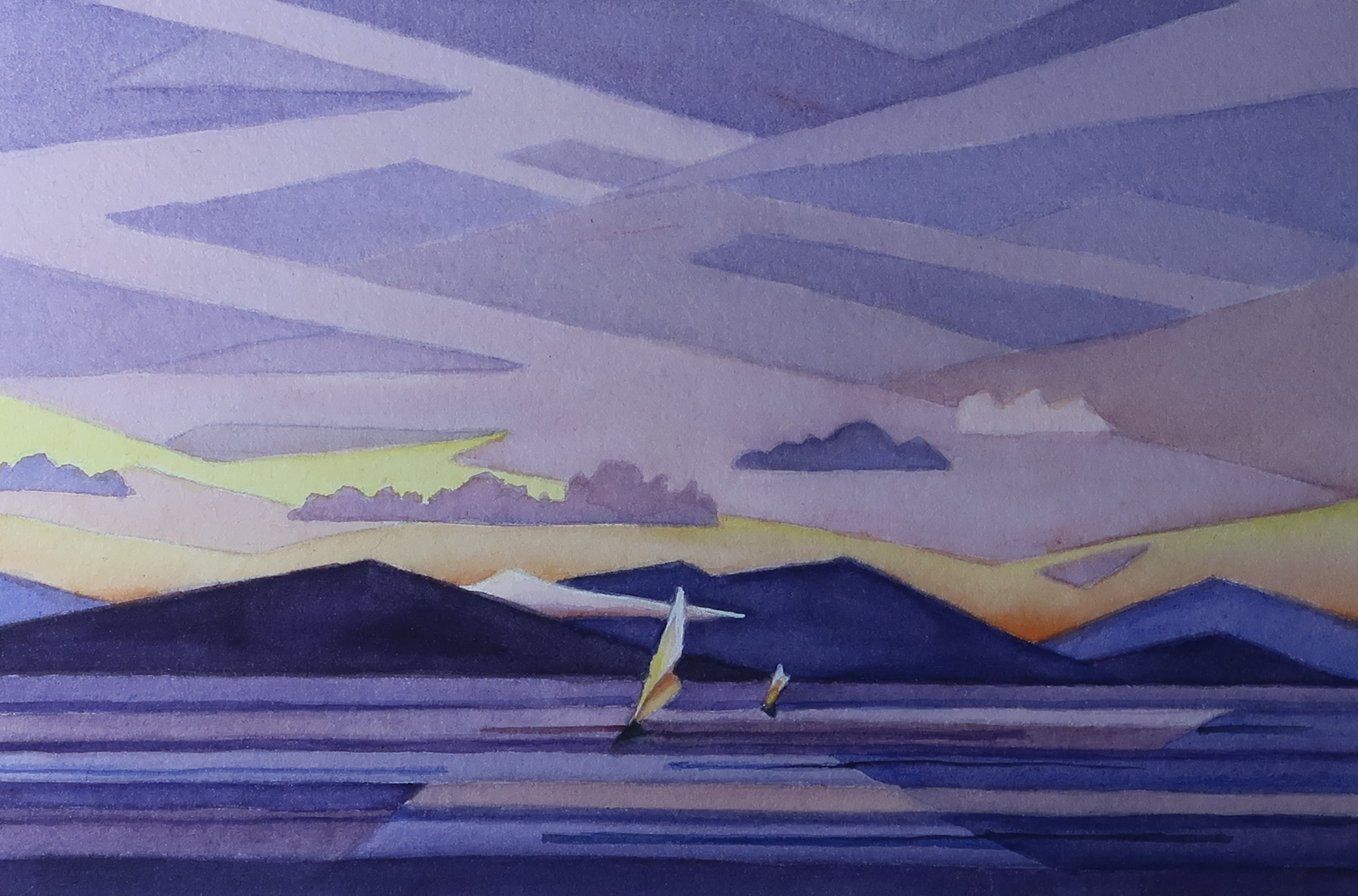 Sailboat on San Francisco Bay at sunset