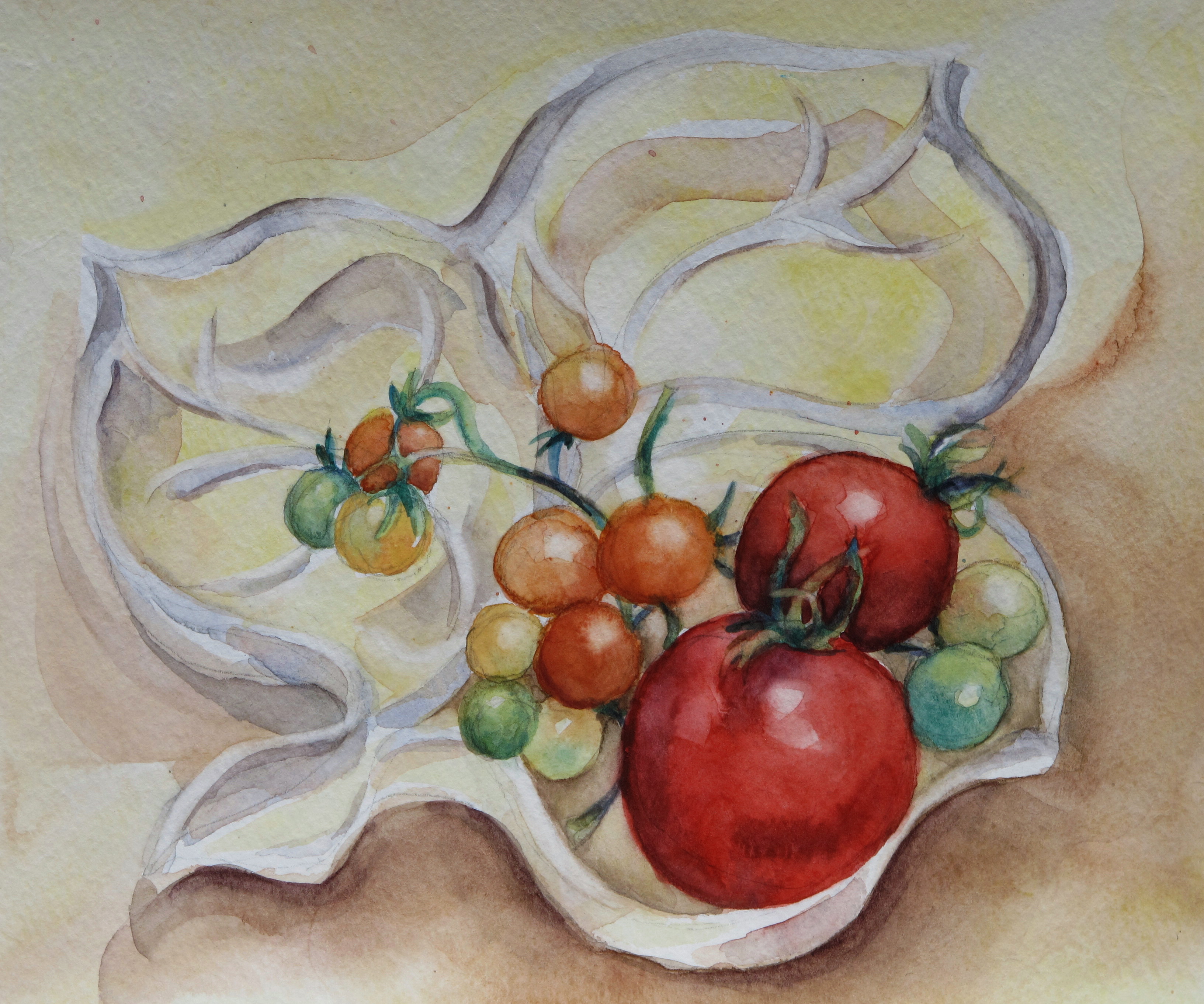 glass dish with tomatoes still life