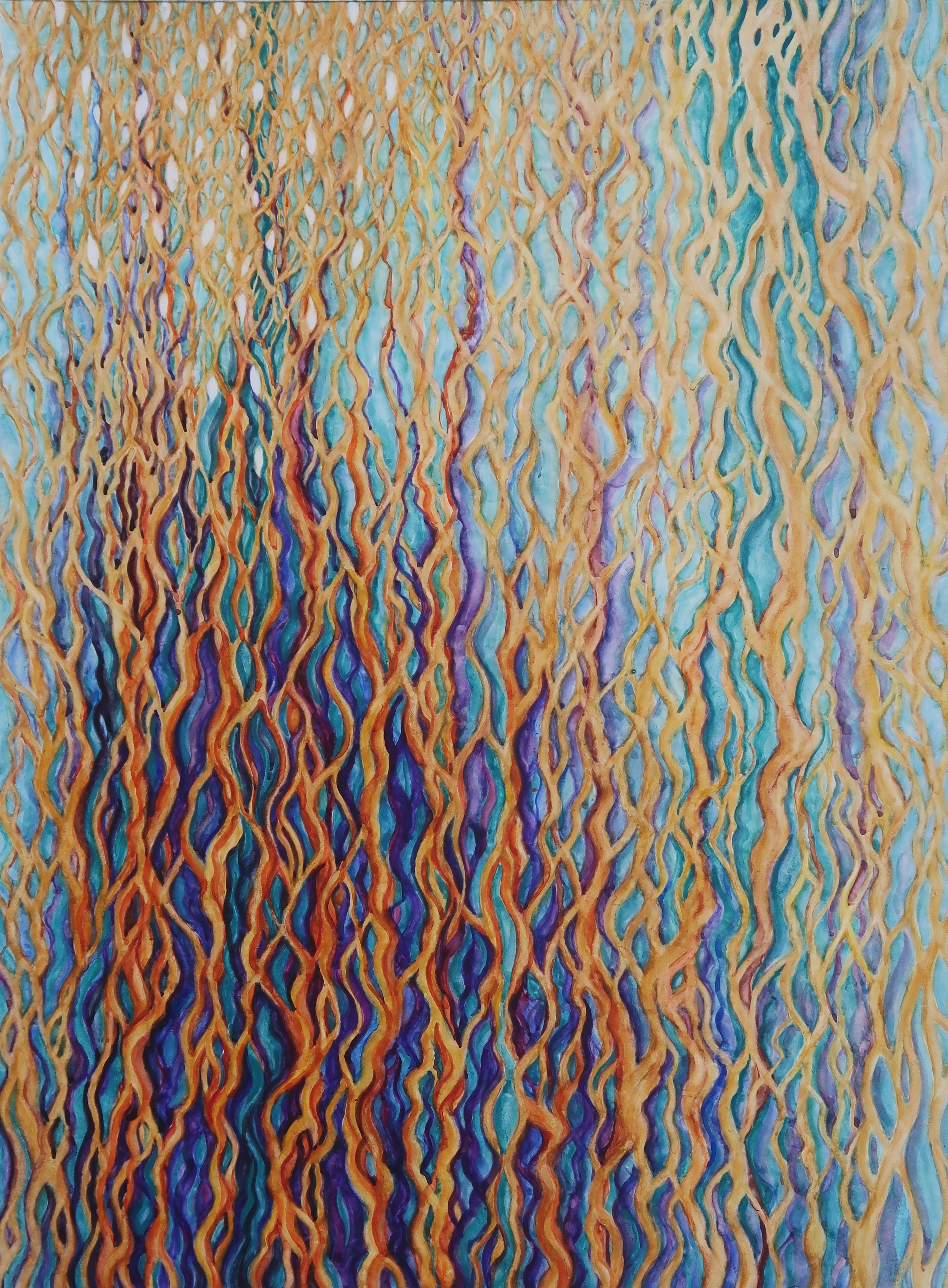 abstract blue and gold squiggles